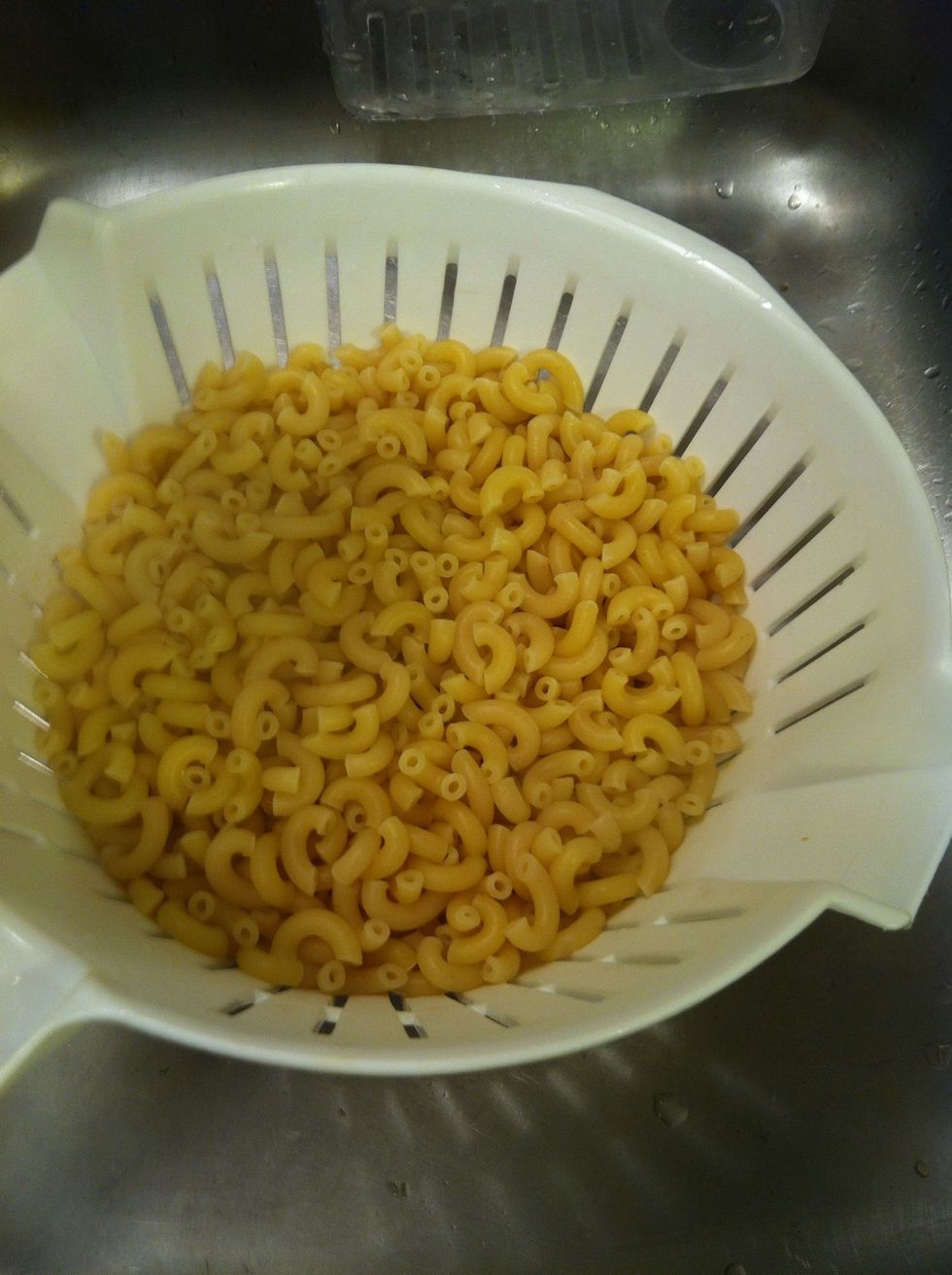 When the macaroni is done drain it.