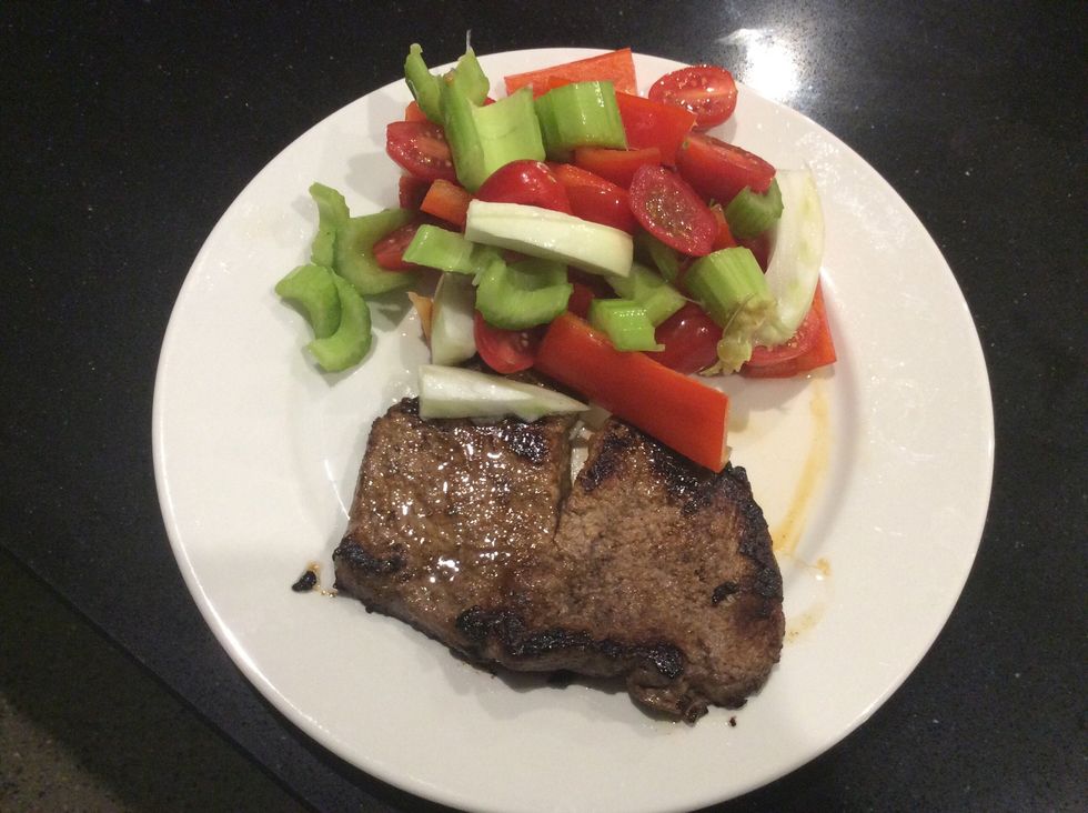 When the meal has been cooked for 3-5 minutes and the salad has been dressed you can serve it up onto a plate and enjoy the nutritious meal you have just created