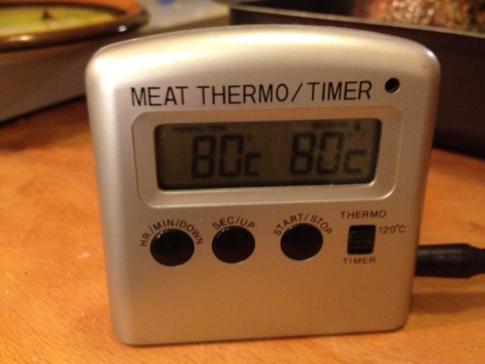 When the meat has reached 78-80 degrees (Celsius) the tenderloin is ready.