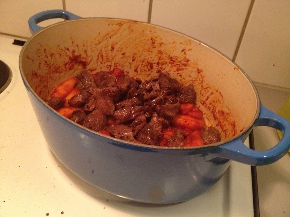 When the meat is prepped, add it to your pot/pan.