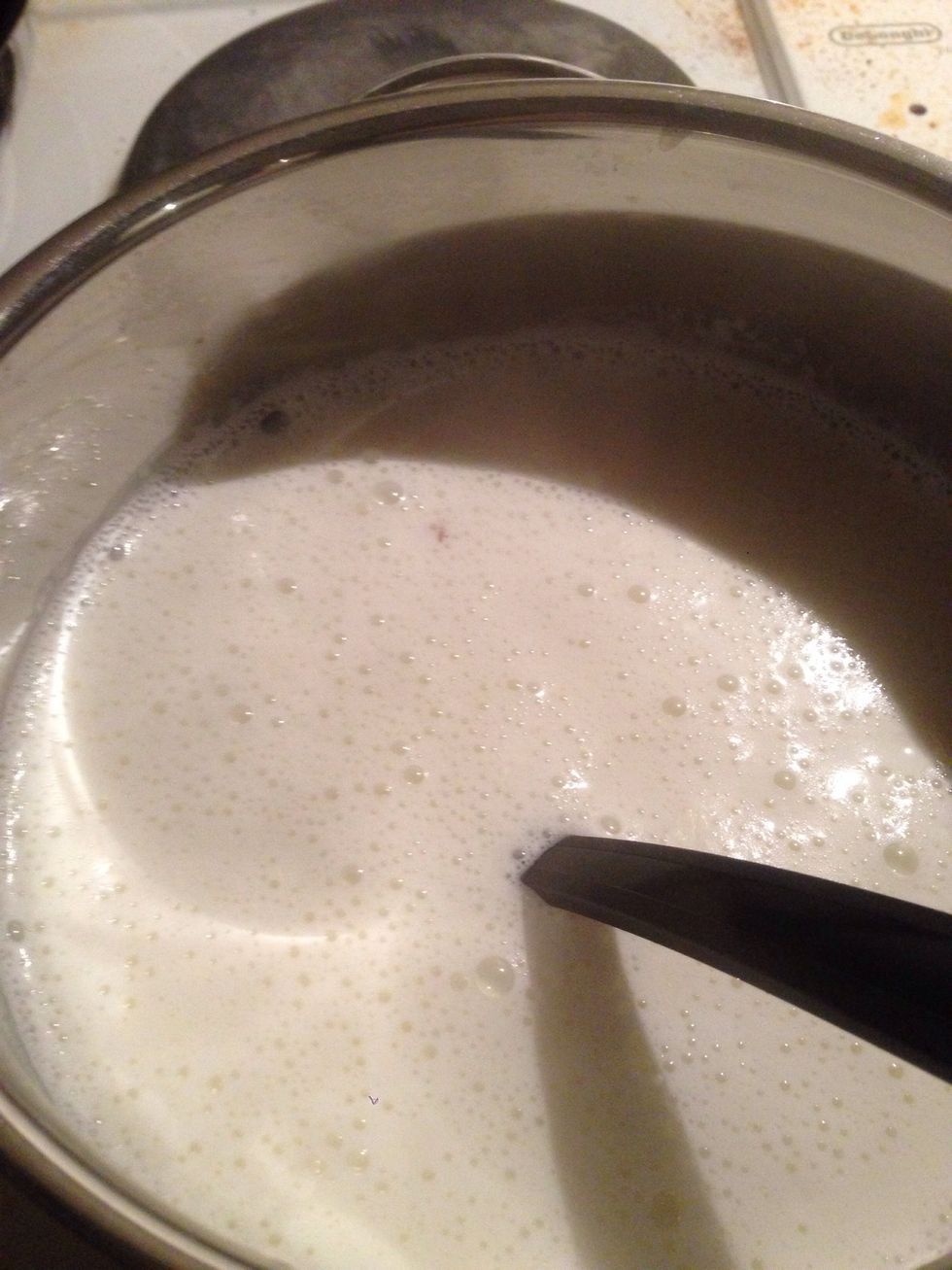 When the milk boils add the rice