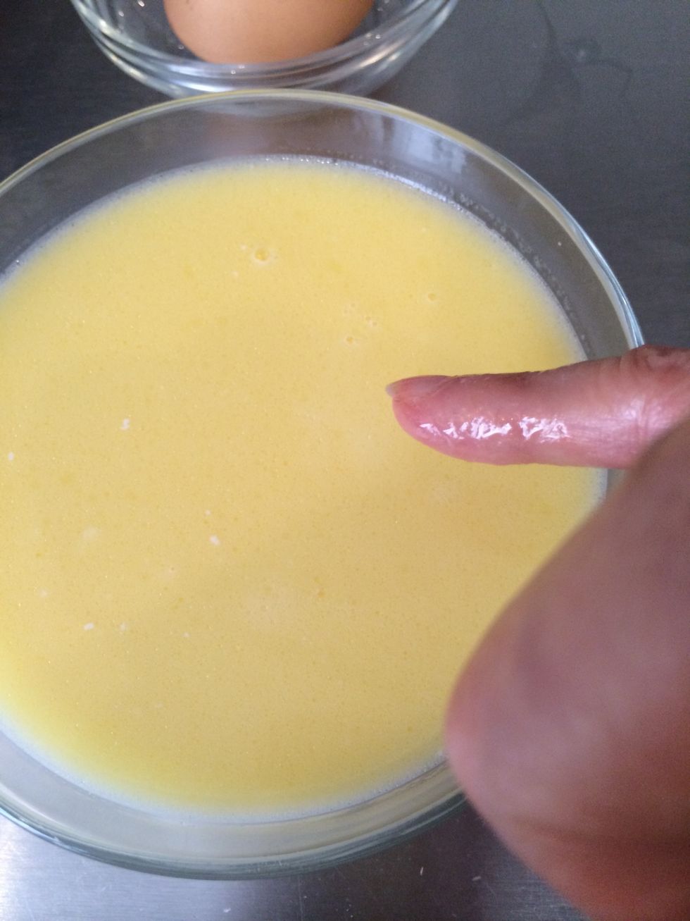 When the milk cools down to warm add to the flour mixture.