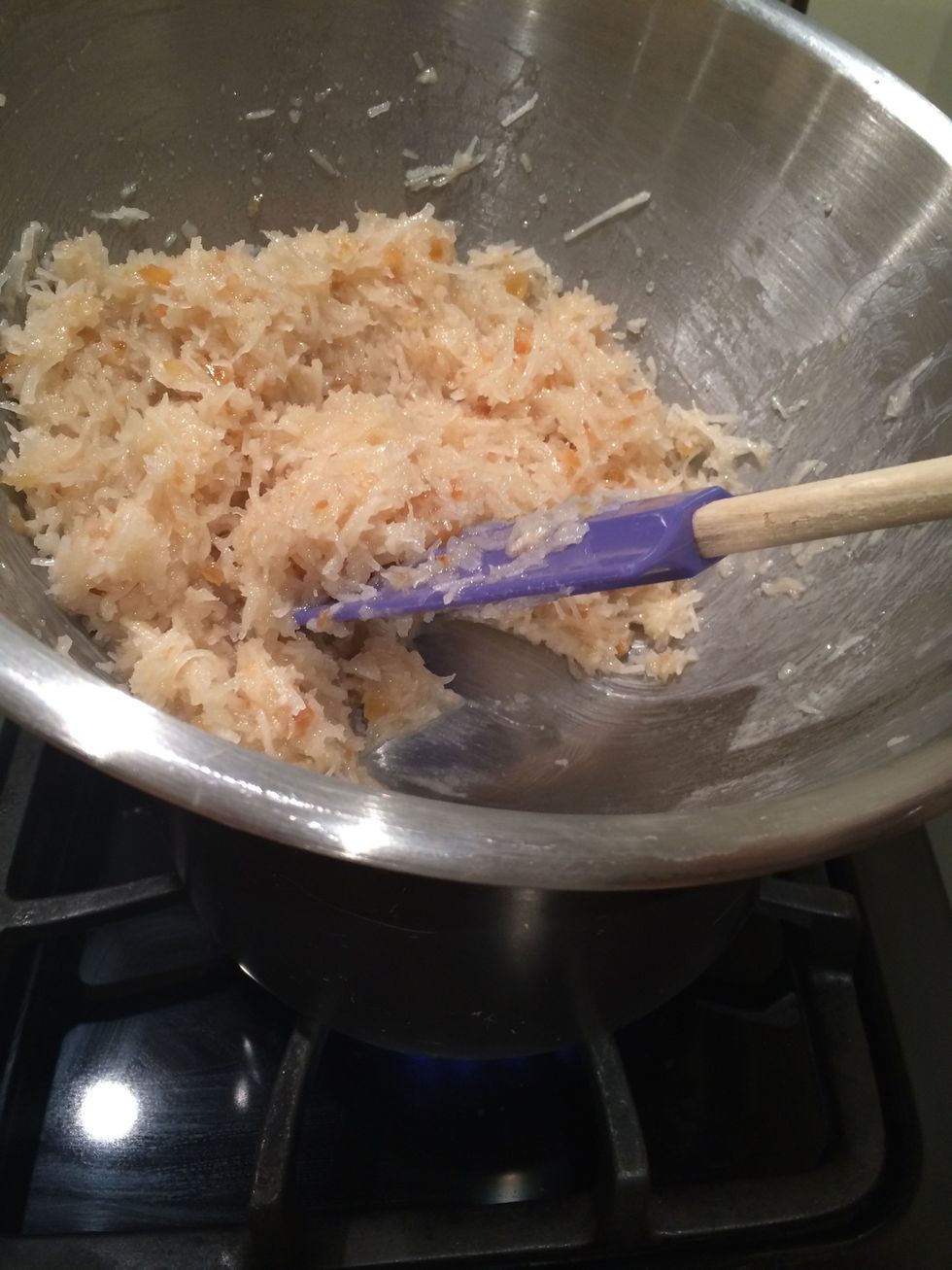 When the mixture gets very hot and the egg whites have thickened slightly and become white, it is done. This took me about 5 minutes. Remove from the heat, and let sit for 30 minutes