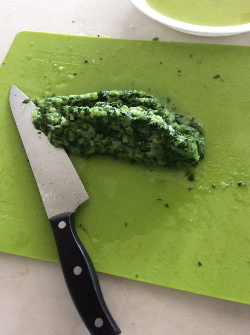 When the mushroom is cooking you can chop the cabbage