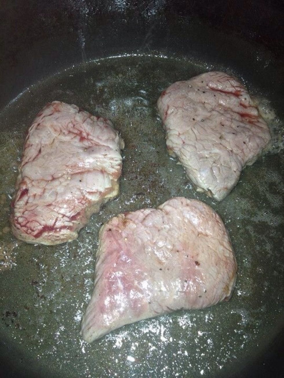 When the oil is just about smoking , put the meat into pan... You should hear an audible sizzle