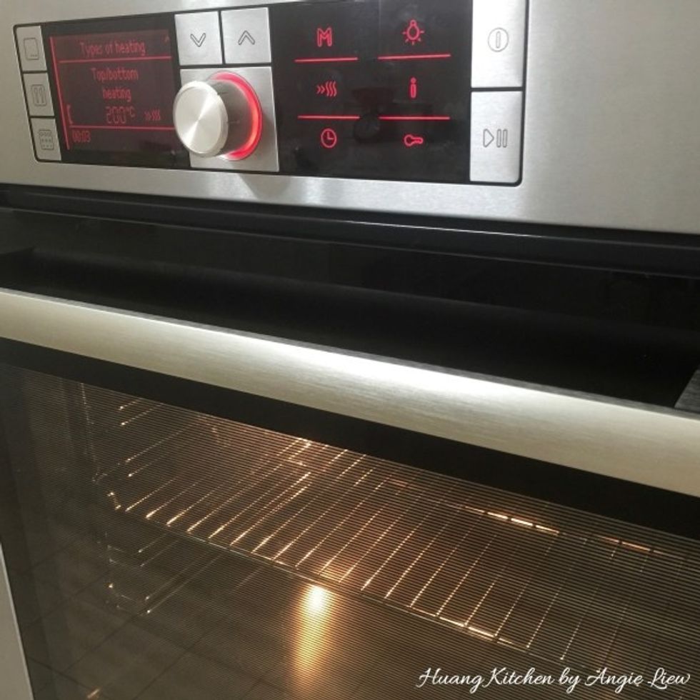 When the pastry has been chilled sufficiently and ready to be rolled, preheat oven to 200 degree C (400 degree F).