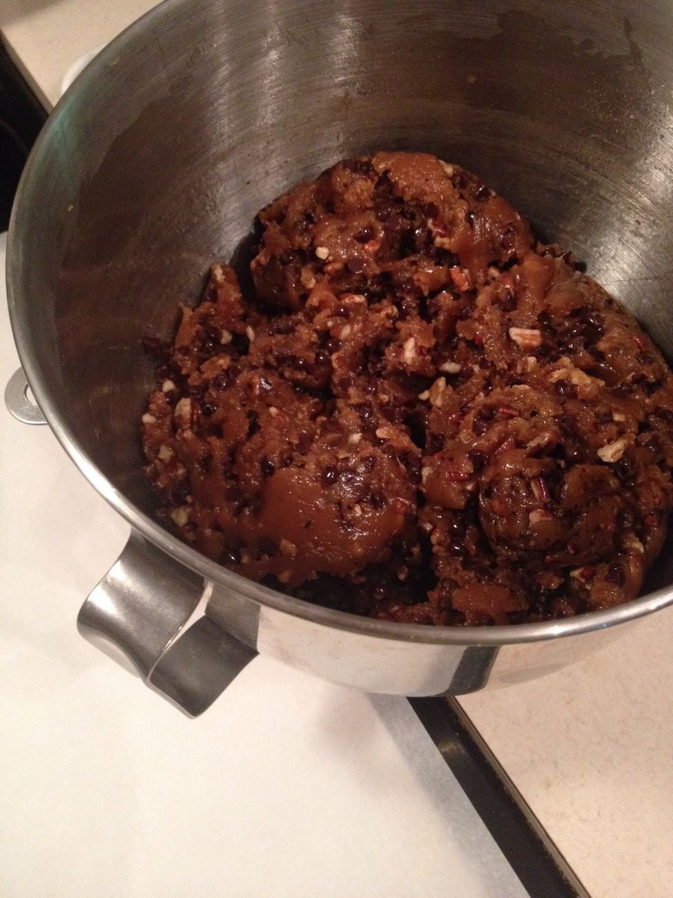 When the pecans are cooled, mix them into the dough.