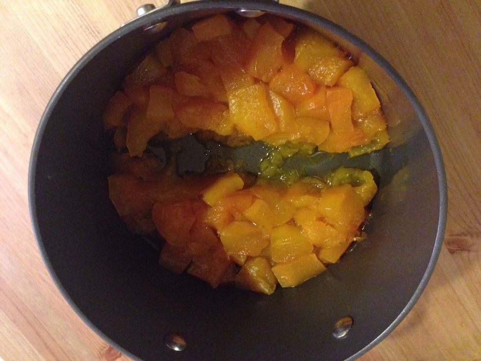 When the pumpkin is done divid it to half