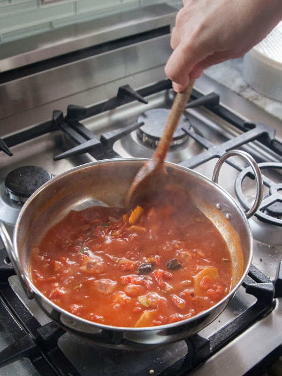 When the sauce has reduced turn off the heat and let it cool a bit.