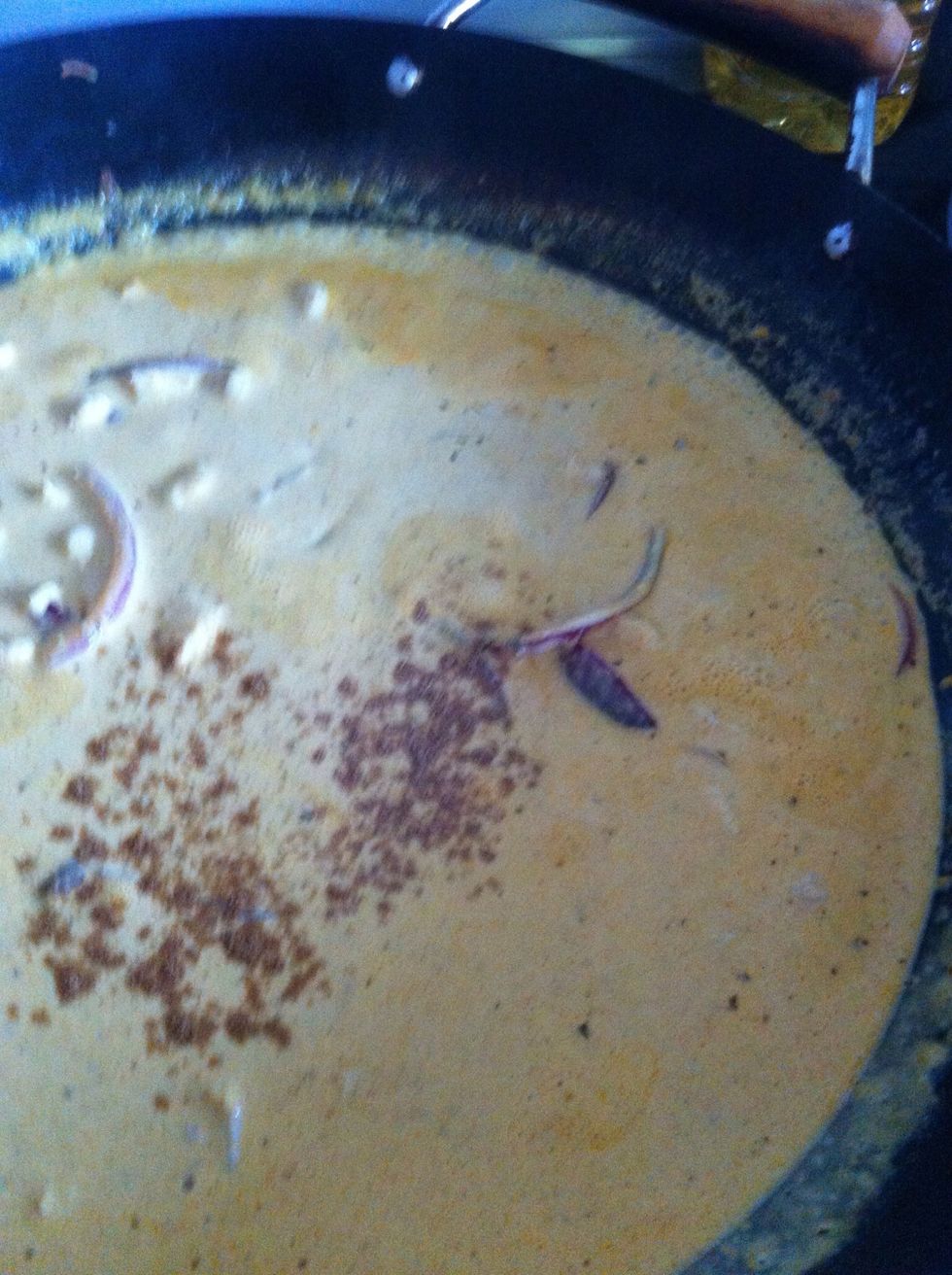 When the sauce is the way you want it, add cumin, coriander, salt and pepper to taste.