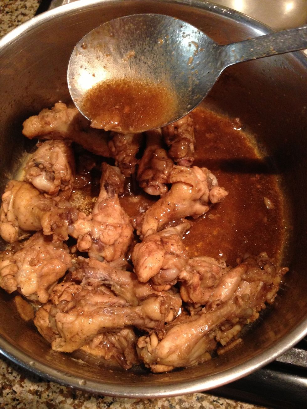 When the sauce reduces and becomes thick, it is done.