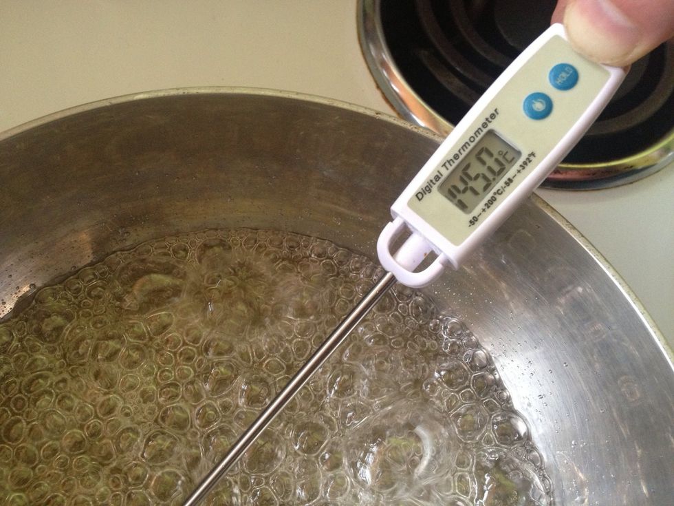 When the sugar reaches 145c pour the cream mix into it and whisk