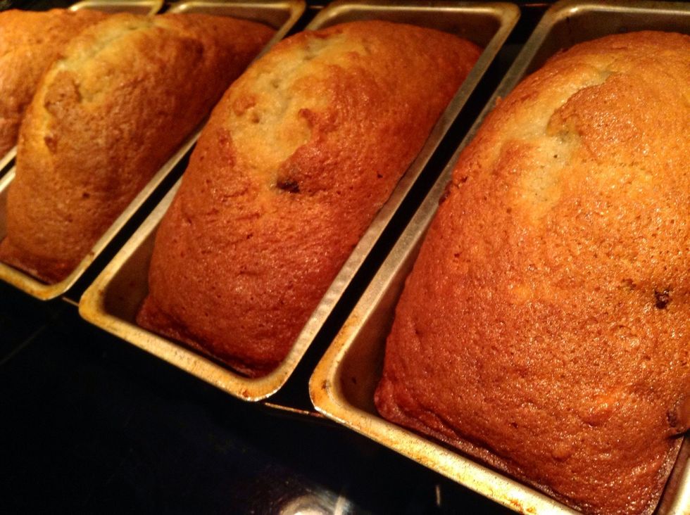 When the timer is up, take it out of the oven and BAM your banana bread! Let it rest. For a minute or two before taking out of pan.