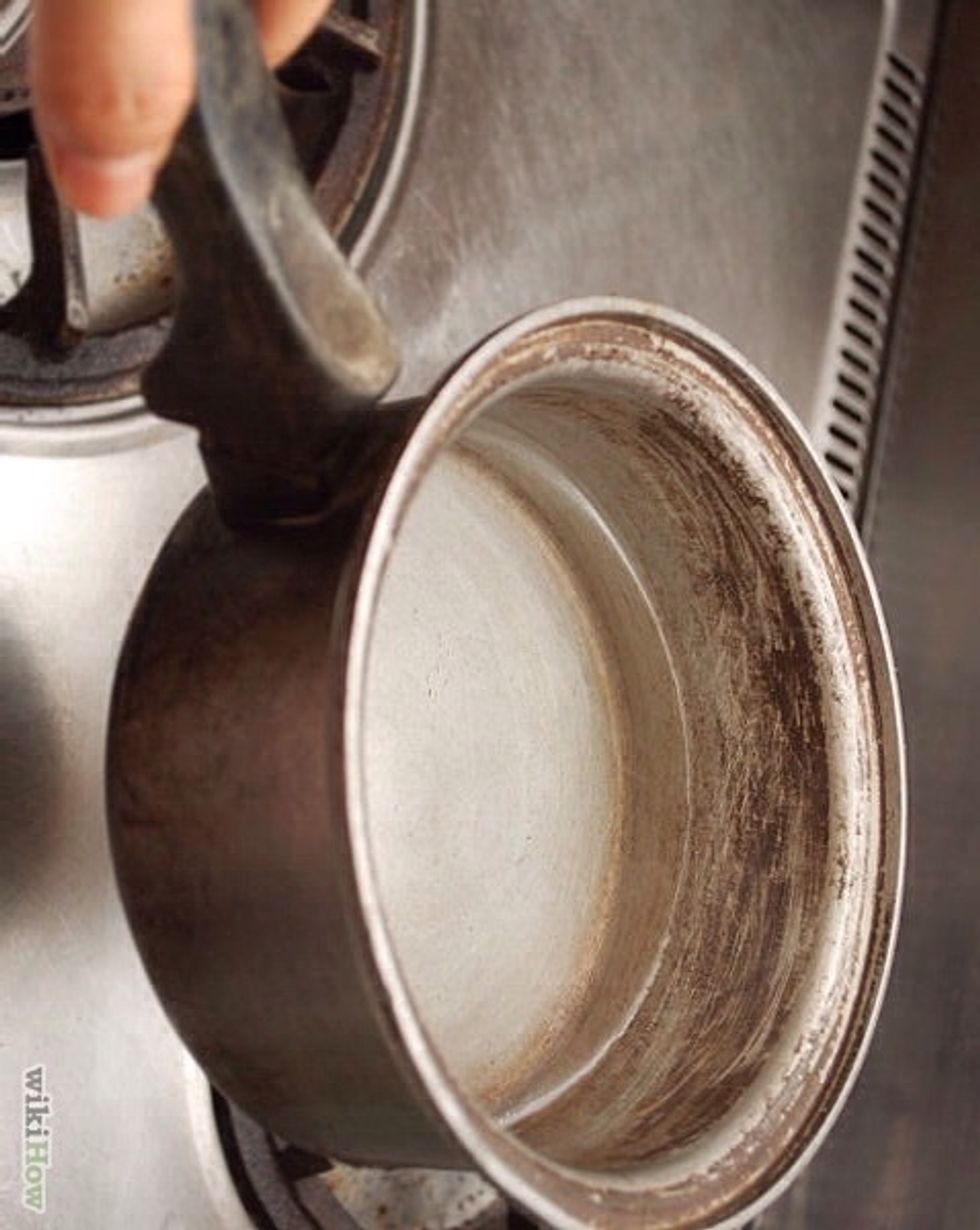 When the water has started boiling, remove it from the heat and let the water settle