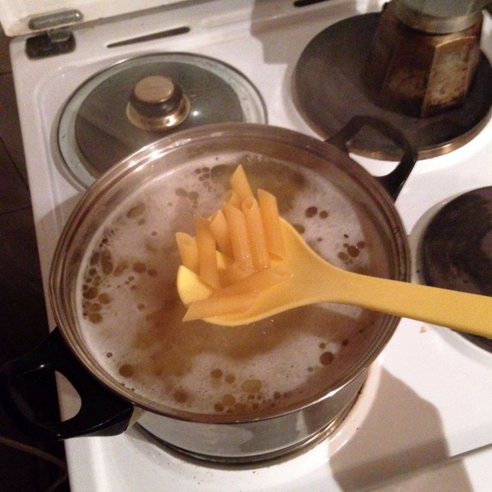 When the water is boiling add the pasta. Be careful not to overcook it!