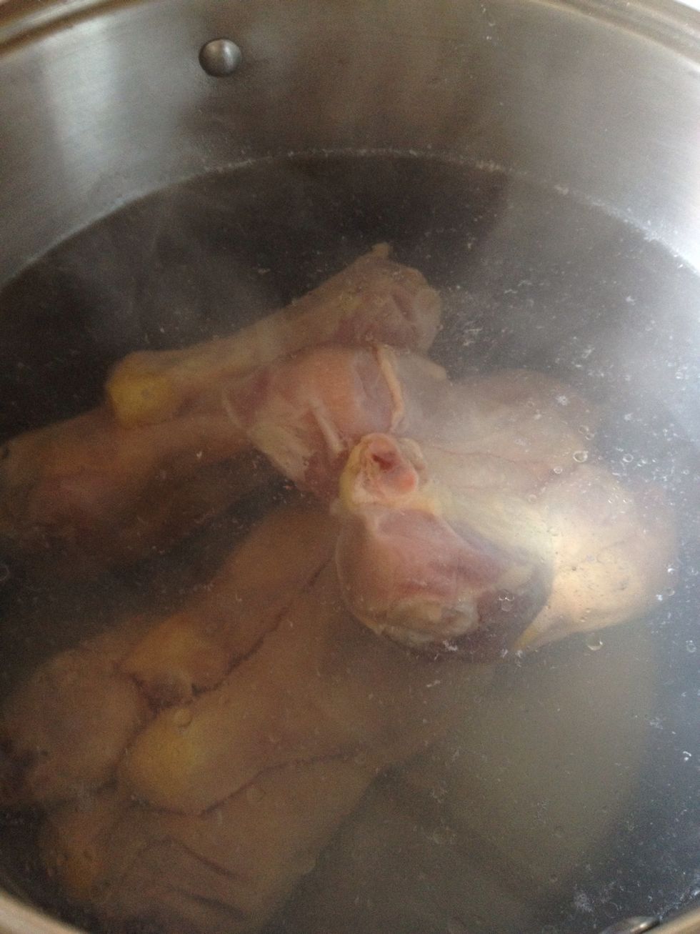 When the water is boiling add your package of chicken. If your chicken was frozen like mine, theres no need to defrost it! Cook the chicken for 1-4 hours.