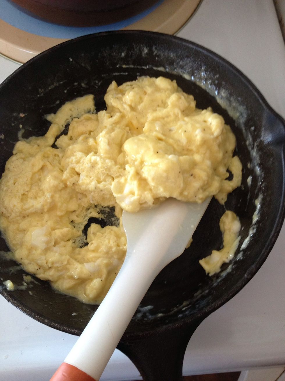 When they are almost cooked with some raw egg left and looking like this...