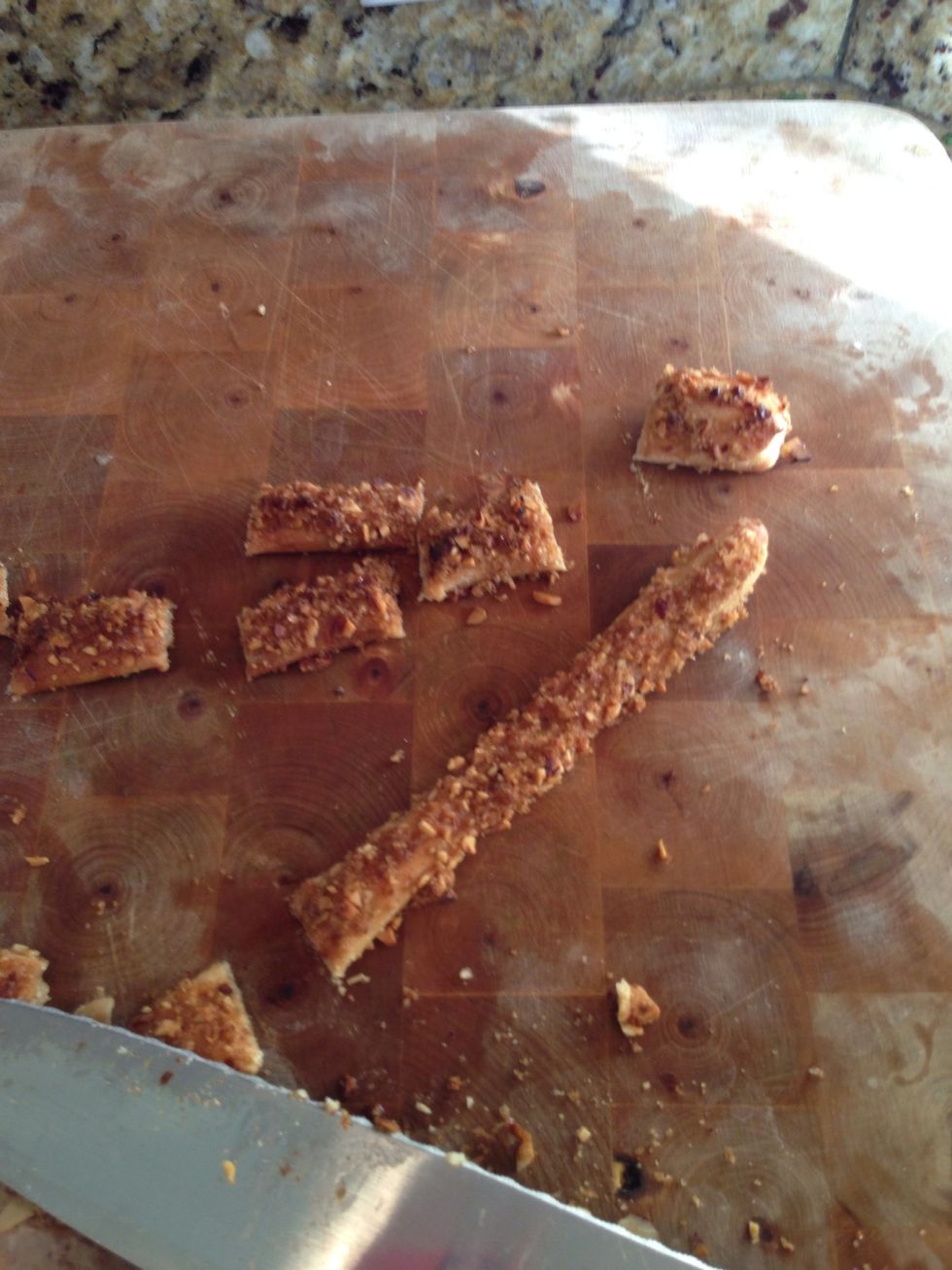 When they're done cut them in to bite size pieces