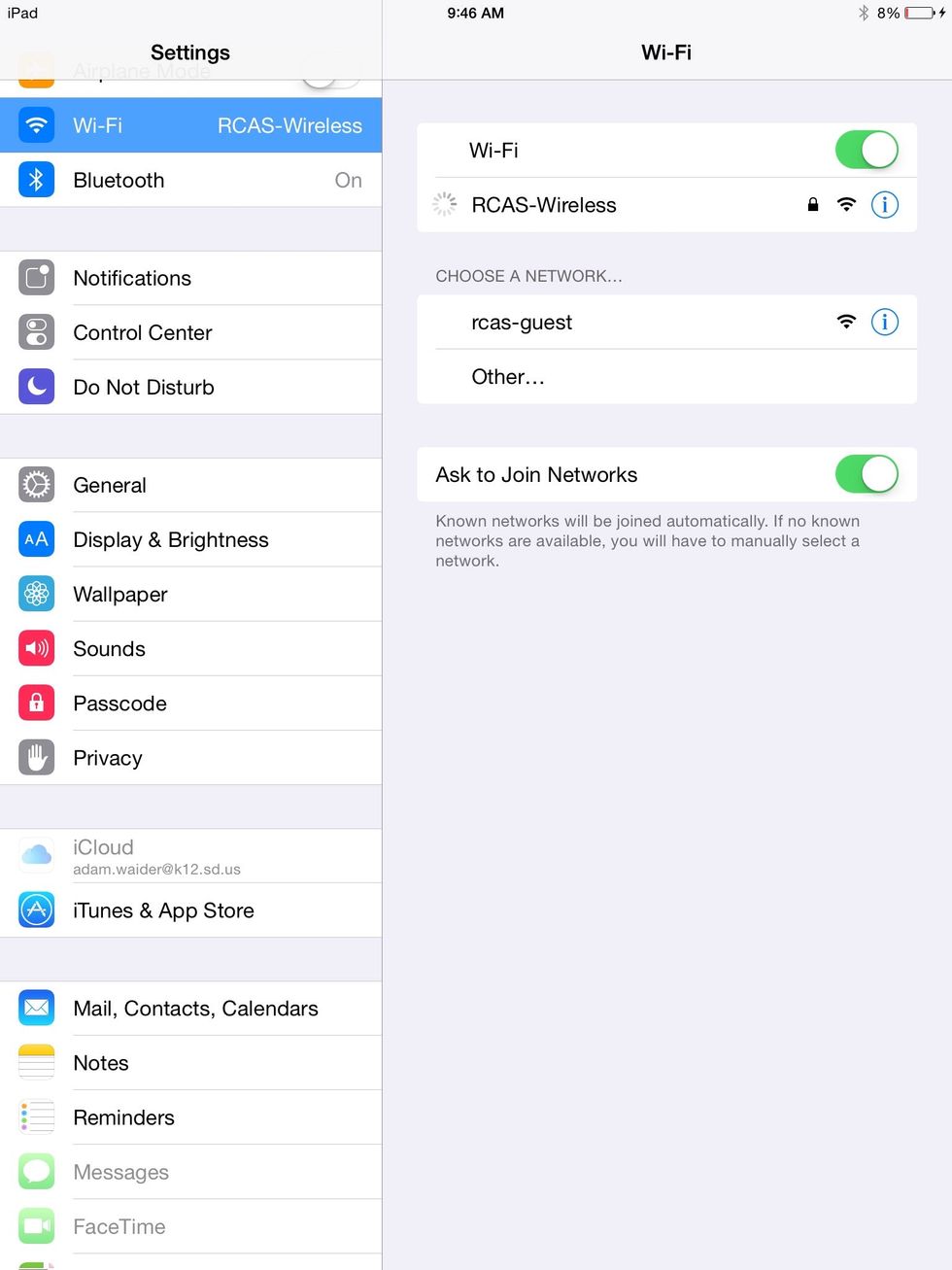 When this happens, choose "Other ..." just below RCAS-Guest.