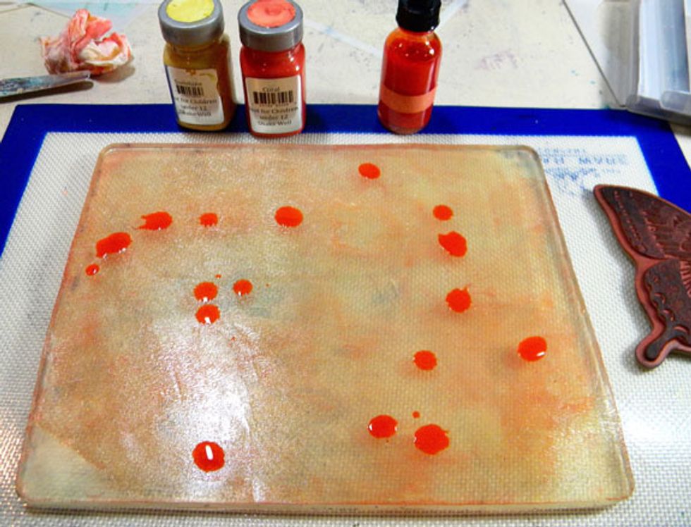 When using similar colors, brayer the remaining paint on the Plate to remove the previous pattern instead of cleaning it.  This time I wanted to see how Minx Inks worked on the plate.