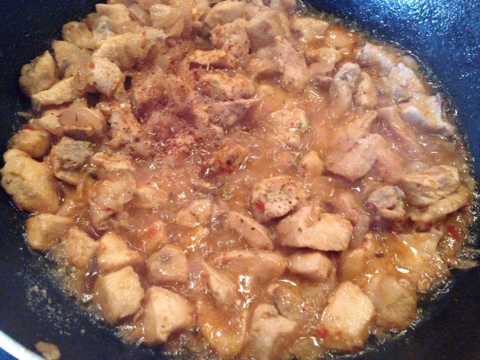 when water is evaporated add pinch of oregano paprika rosemary n salt (according to taste)