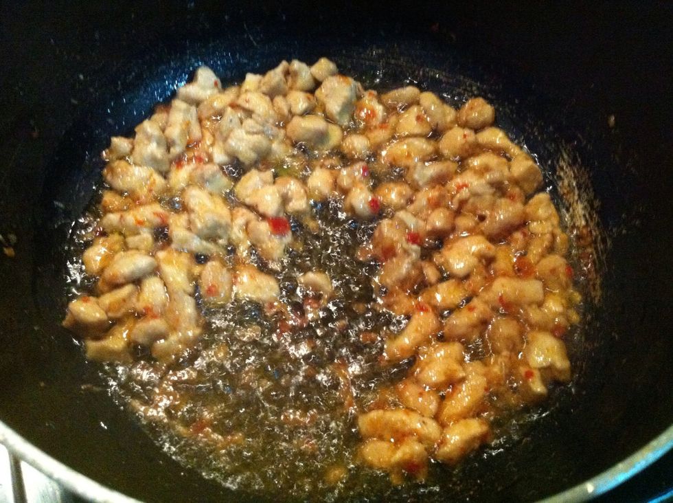when water is evaporated and chicken is cooked remove chicken from oil