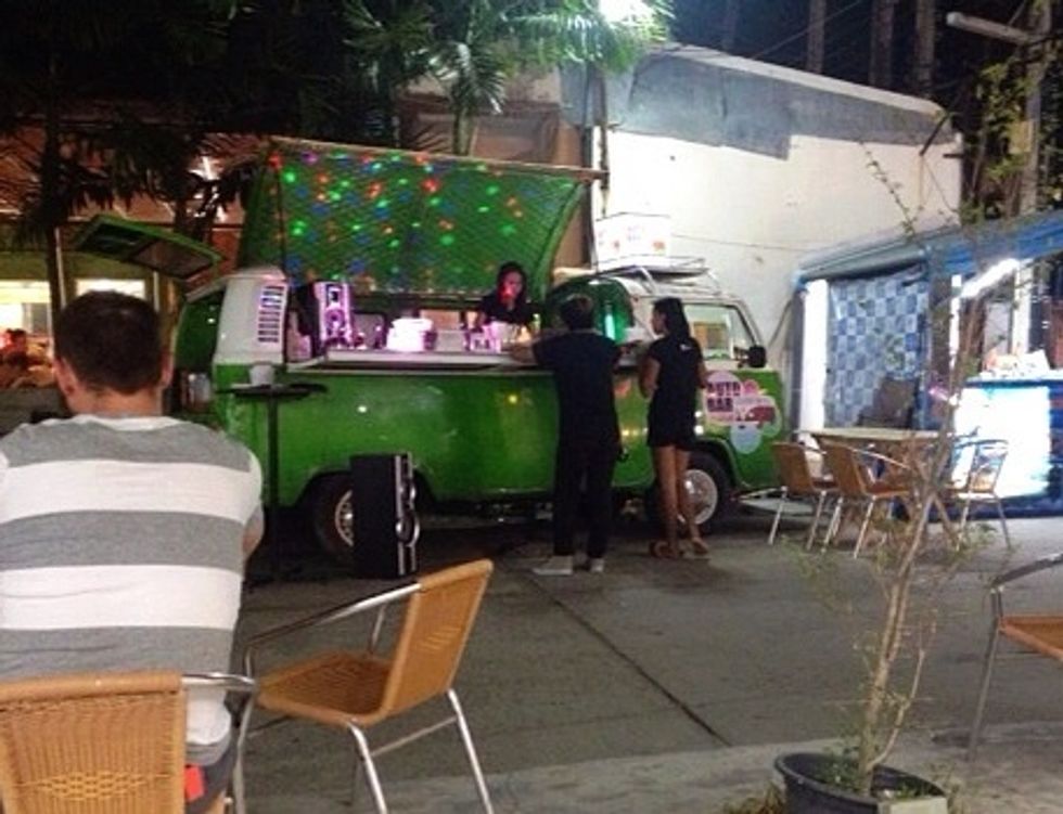 When we have been in Thailand one of our favorite pastimes is to visit a drink bus like the one on the photo. They usually have about 20 drinks on the menu.