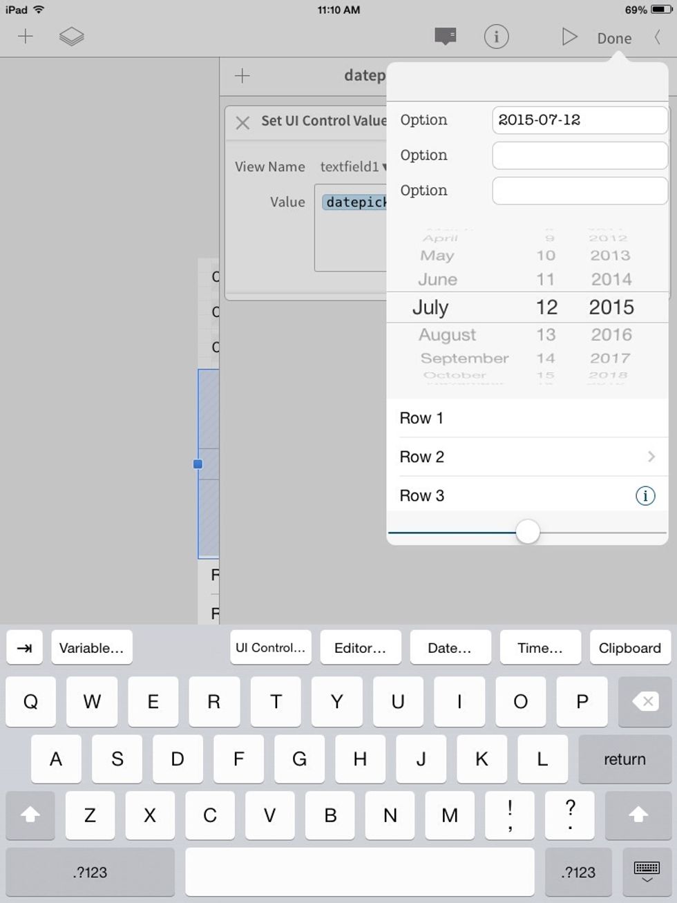 When we run it and change the date, it shows up in the text field we chose!