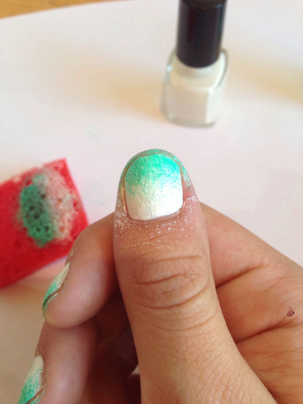 When you apply the nail polish from the sponge on your nails press lightly and don't move the sponge to much upward and downward, but sideways.