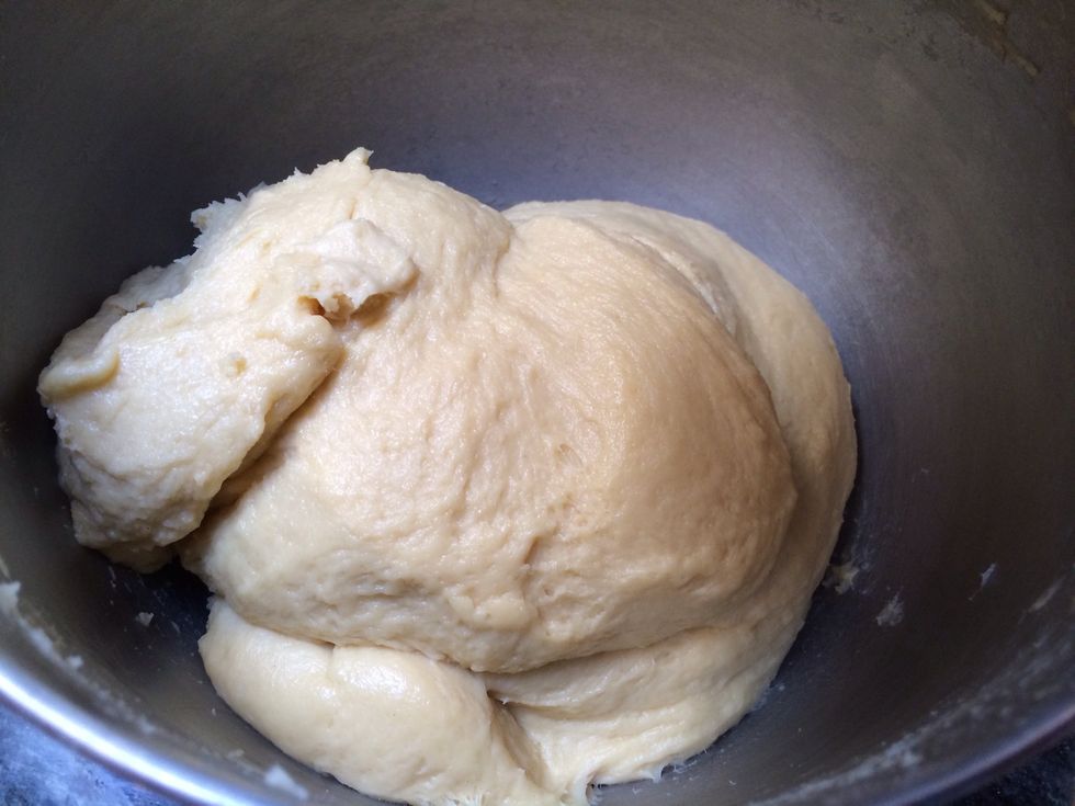 When you are done mixing the dough will have a smooth, soft, slightly sticky texture.