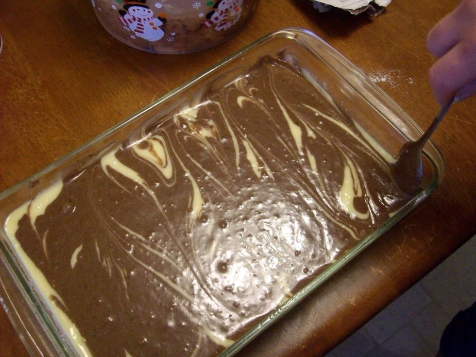 When you are done with step 9, just cut through batter to achieve a marble affect.