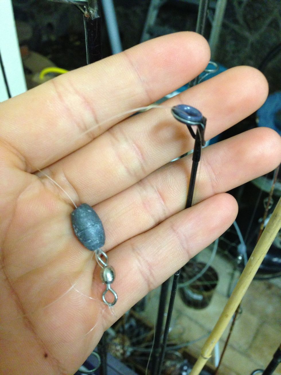 When you are done with tying the hook, attach it to the swivel below the weight. This has nothing to do with the hook, but I'm just letting you know there is more to it rather than tying a hook.