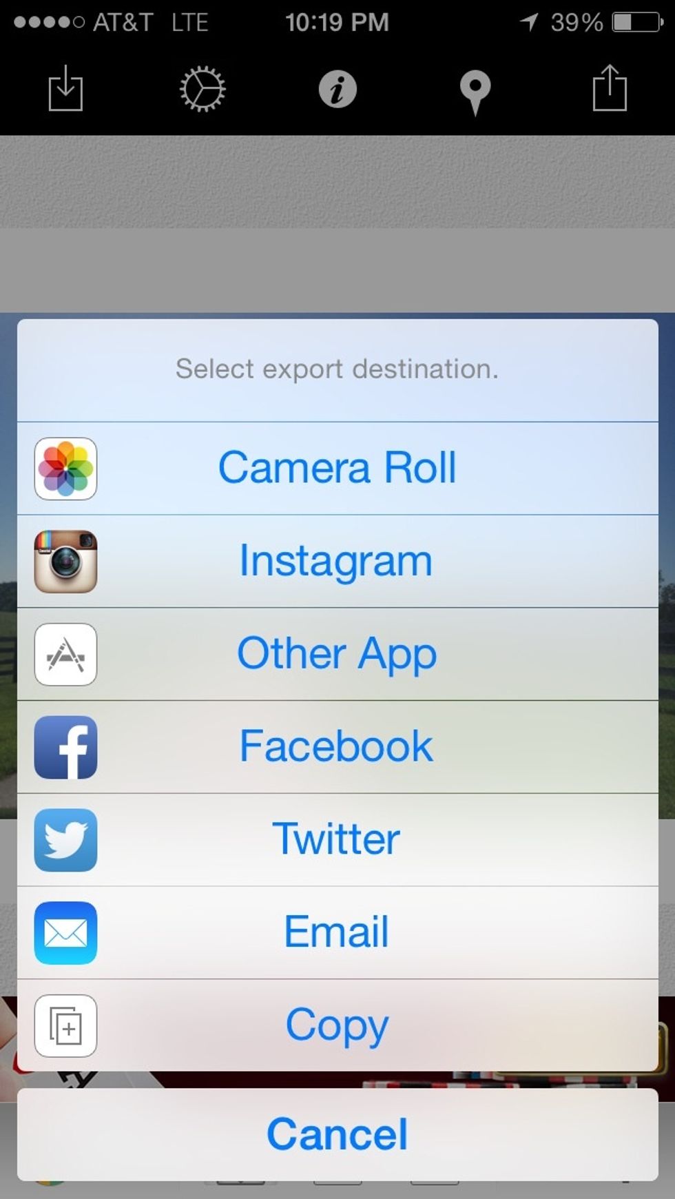 When you are done with your picture, you click the button in the top right corner. When you choose to save it to the camera roll, it automatically gives you the option to open it in Instagram anyways.