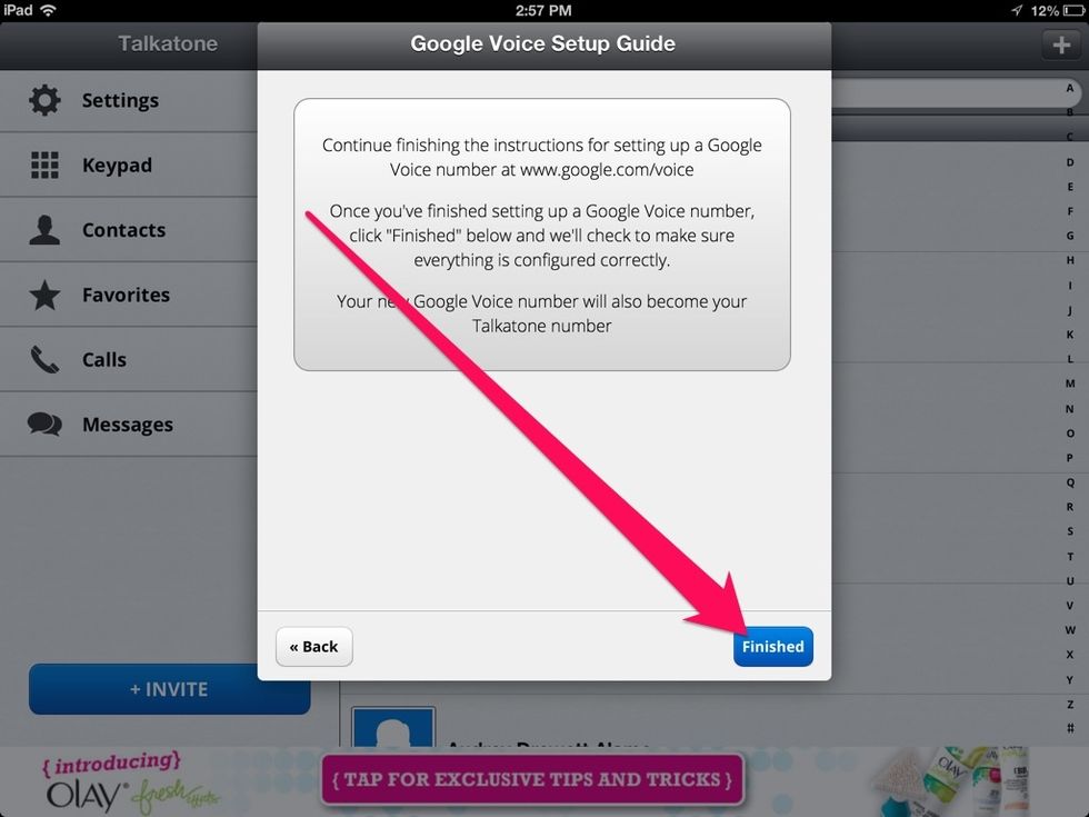 When you are finished creating the Google Voice account on your computer, select "Finish."