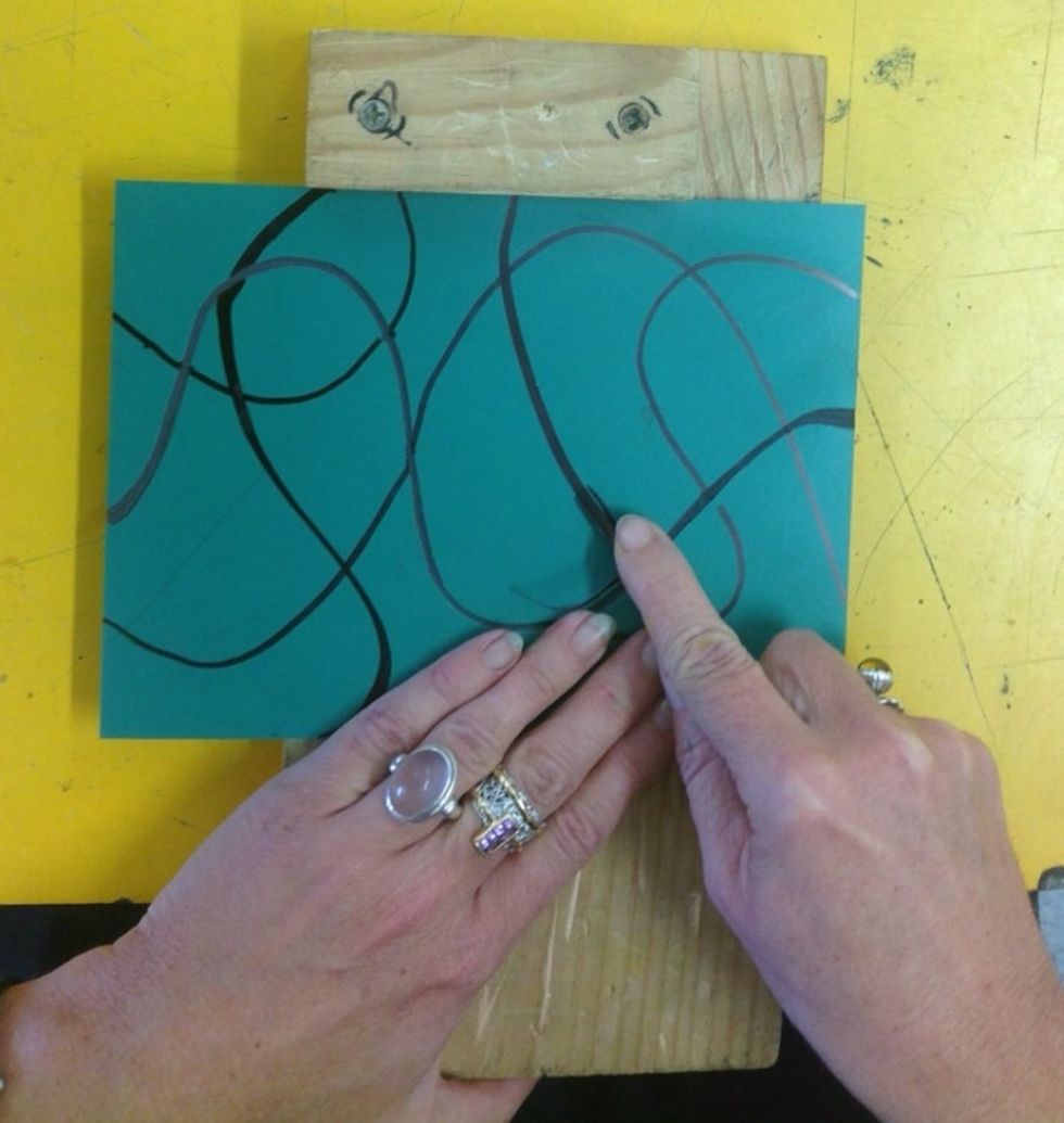 When you begin to carve using a 'v' shaped tool it is very important to keep your fingers behind the tool to avoid slipping and cutting yourself.