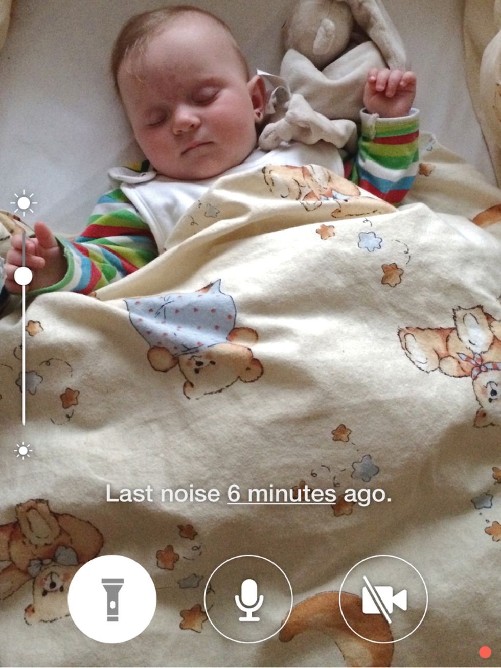 When you click on the camera icon, picture  from the child's room is displayed. Use flash button to put more light in the dark room. Now with HD support.