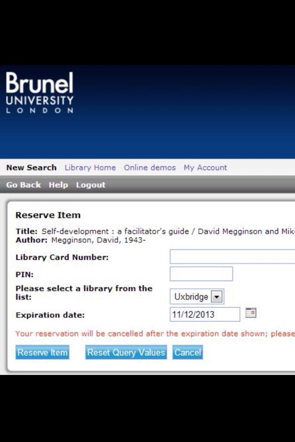 When you click the link you will be prompted to enter your details if you haven't already logged in, and to set an expiration date for the reservation, so you won't receive an item you no longer need.