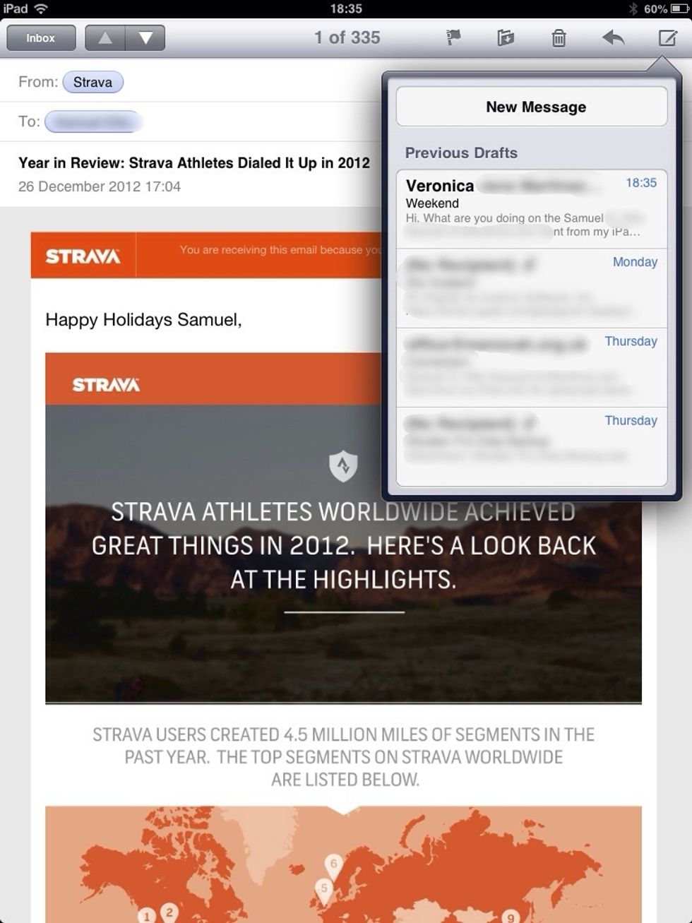 When you come back to your mail, tap and hold the compose button, it will list your draft emails. You can tap the one you want to complete.