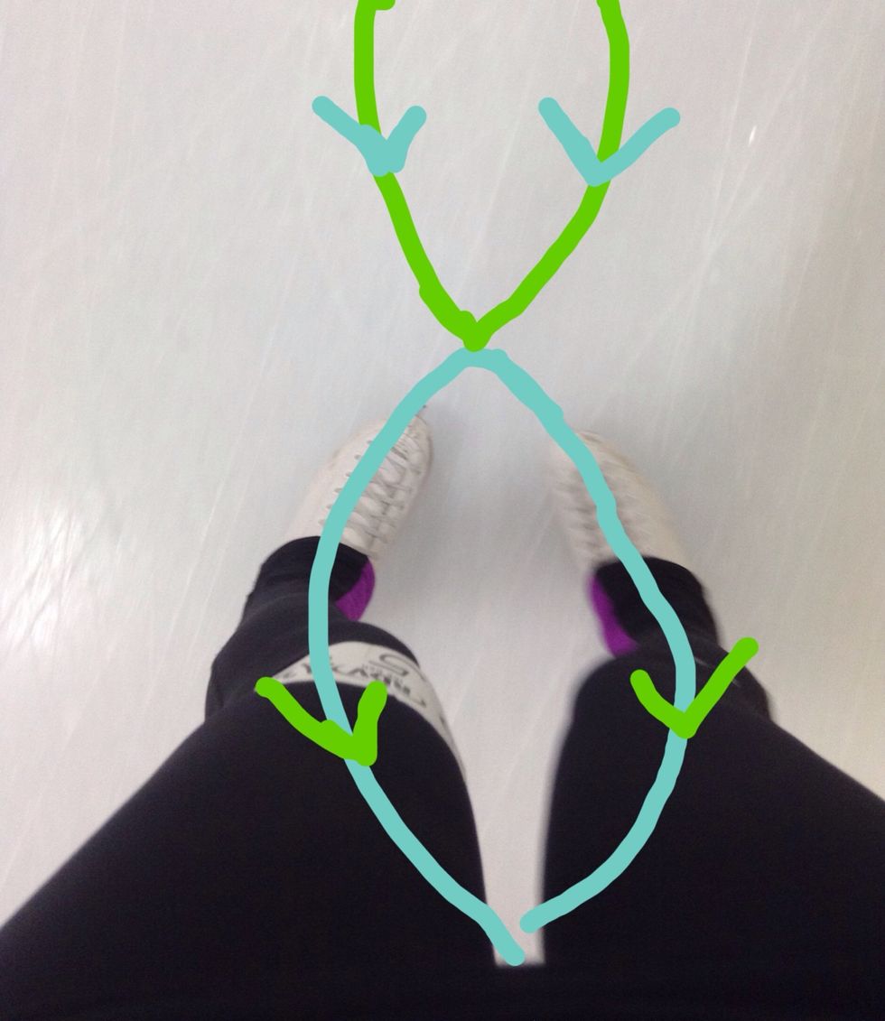 When you feel you're ready, you can try backwards swizzles. This time, move your skates in a toe to heel motion. This will get you comfortable moving backwards on the ice.