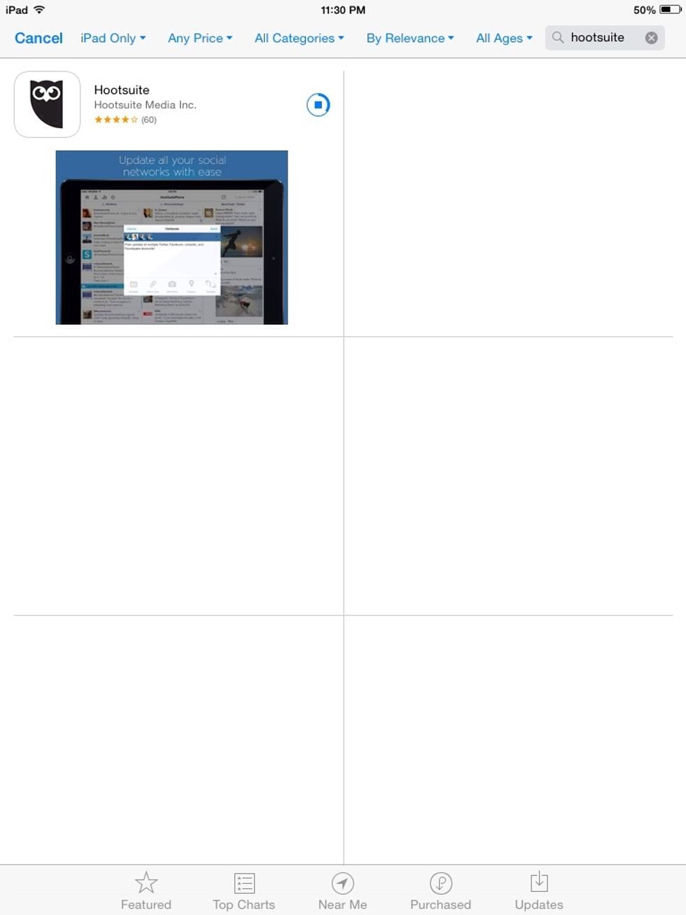 When you find it, click on the free button to install app onto iPad. It will show a open circle that fills in as the app downloads.