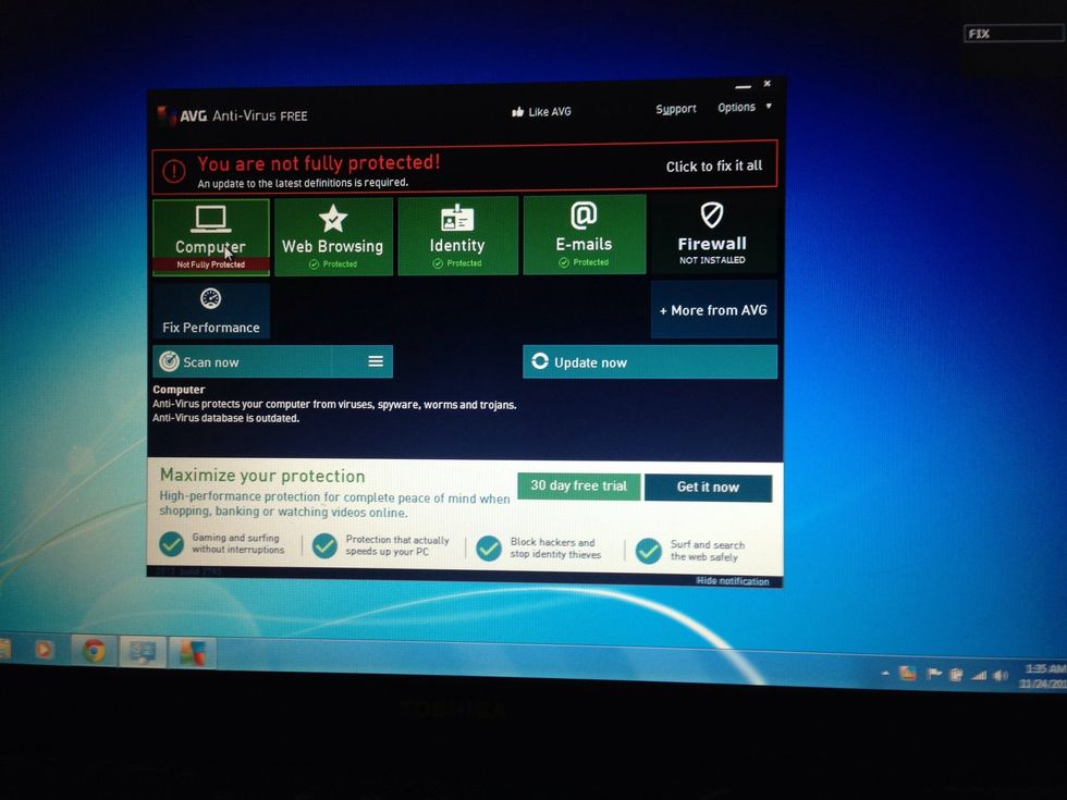 When you finish, AVG will open and want you to update. Click on the "update now" button.