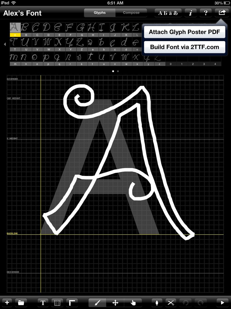 When you finish making your uppercase letters, lowercase letters and numbers export your file to "Build Font via 2TTF.com".