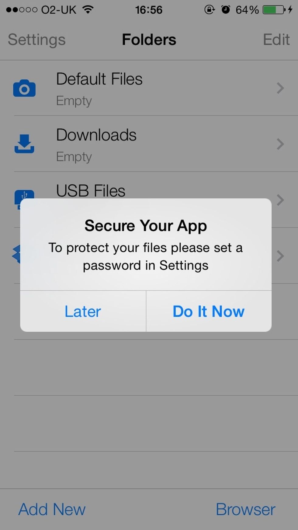 When you first go into the App, a pop-up will ask you if you would like to Secure Your App. Select this, and you will be taken to the settings.