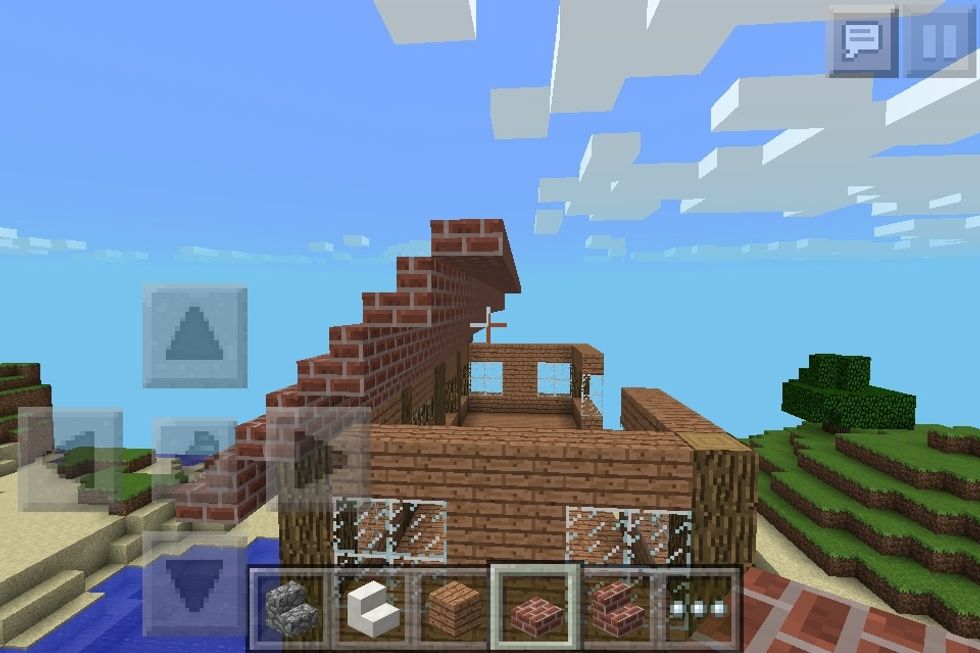 When you get halfway you can use stairs or slabs for the middle 2 blocks.