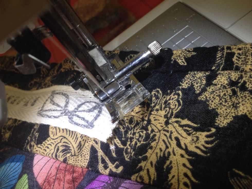 When you get to the end, drop your needle and spin around the corner- you can also just sew up two sides