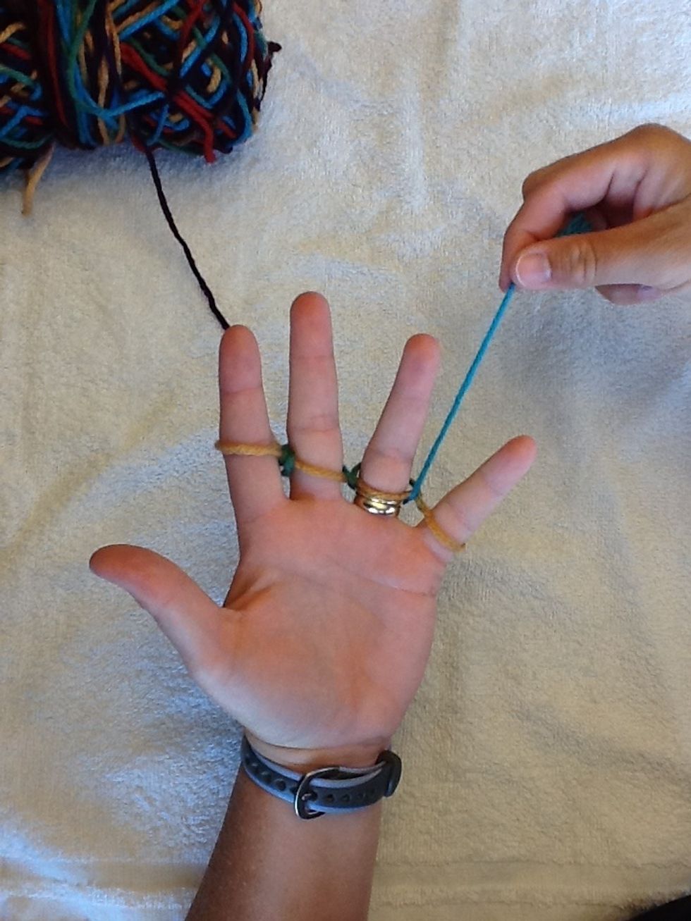When you get to the pinky finger, pull the tail through the ring finger and pinky.
