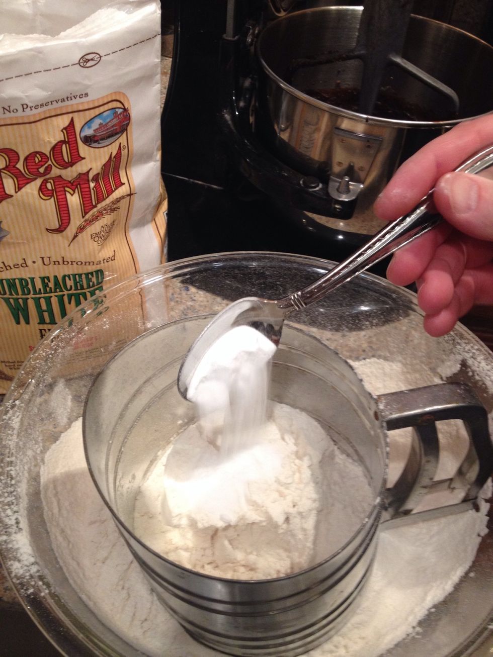 When you get to your 6th cup of flour, Add in your 2 teaspoons soda...