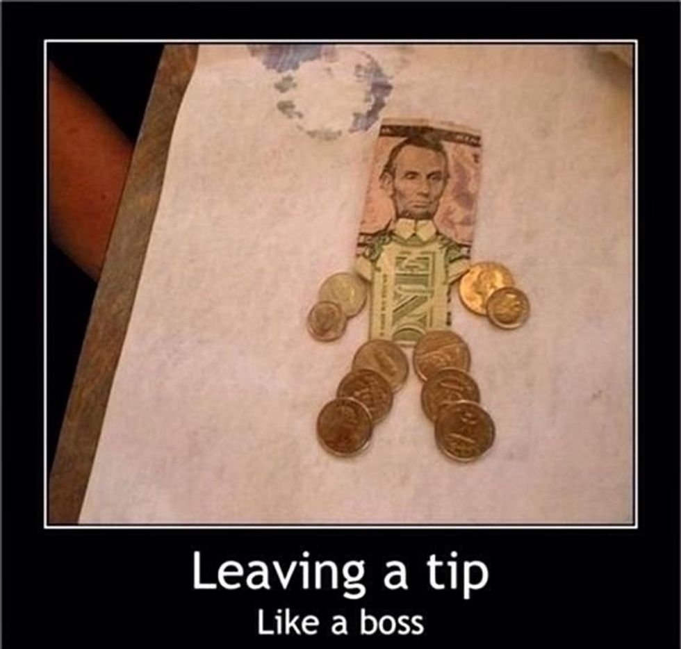 When you go to a restaurant and you leave a tip, you just take out some money and leave it there right? But what if you looked at as making someone's day by making a person out of the bills and coins