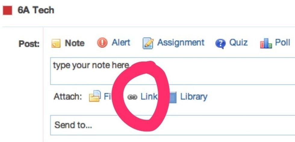 When you go to Edmodo you will want to compose a new note. In the note you will want to select "link" to allow a link to be added.