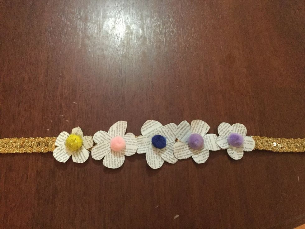 When you have glued all the paper flowers on it will look like this.